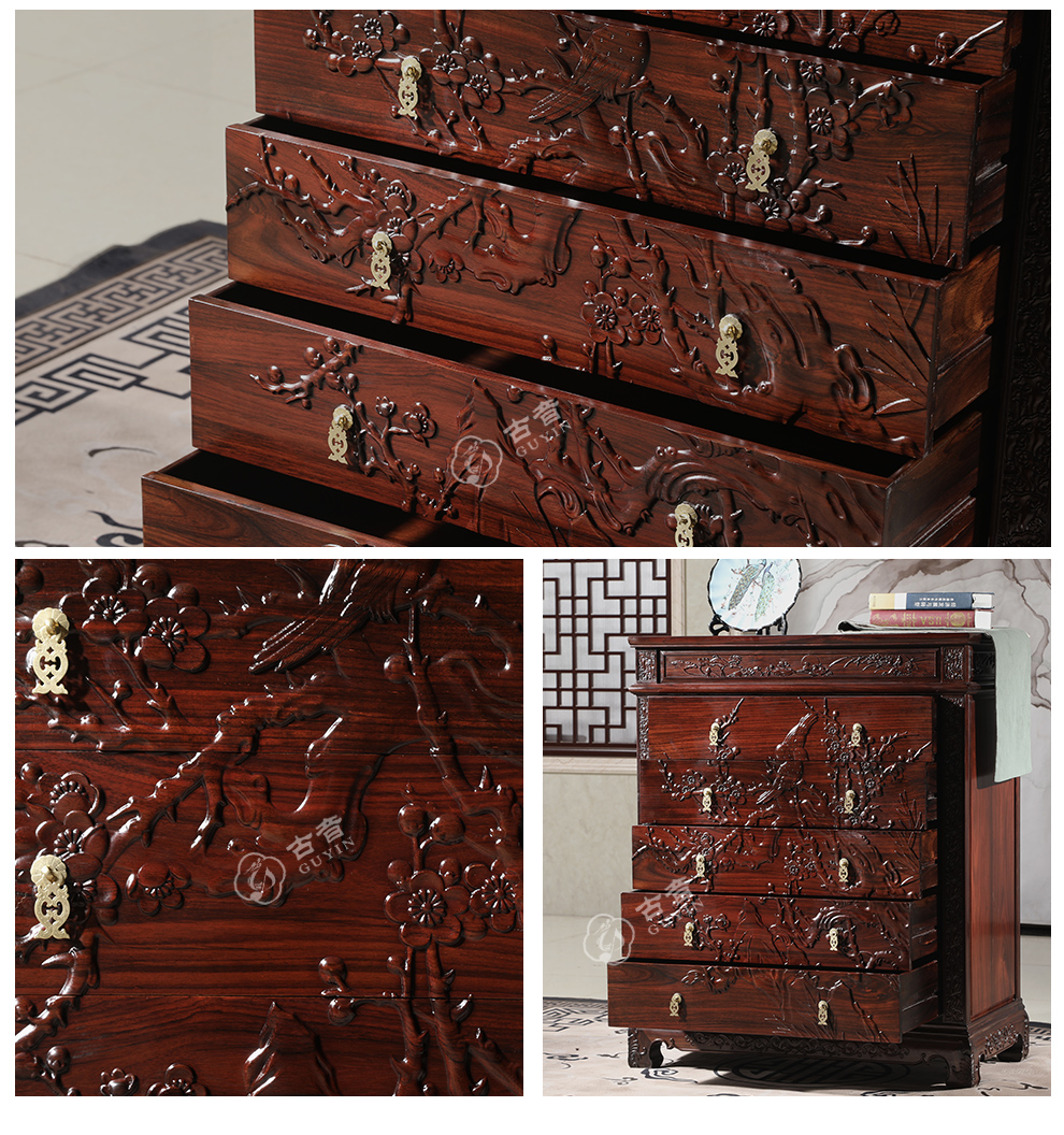 古音红木印尼黑酸枝花鸟五斗柜 - 东阳市古音红木家具有限公司-官网